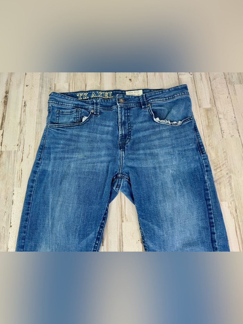 T.K. Axel Slim Boot Jeans Mens 38x31 Blue Denim Embroidery Western - Picture 3 of 12